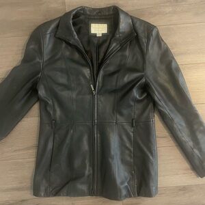 Worthington Black Leather Jacket Fitted Style with Classic Collar